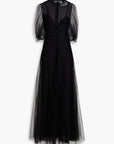 VALENTINO GARAVANI Gathered pintucked tulle midi dress